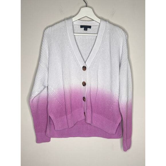 Ann Taylor Ombre Cardigan Cotton Purple Begonia Women's Size M - Picture 3 of 10